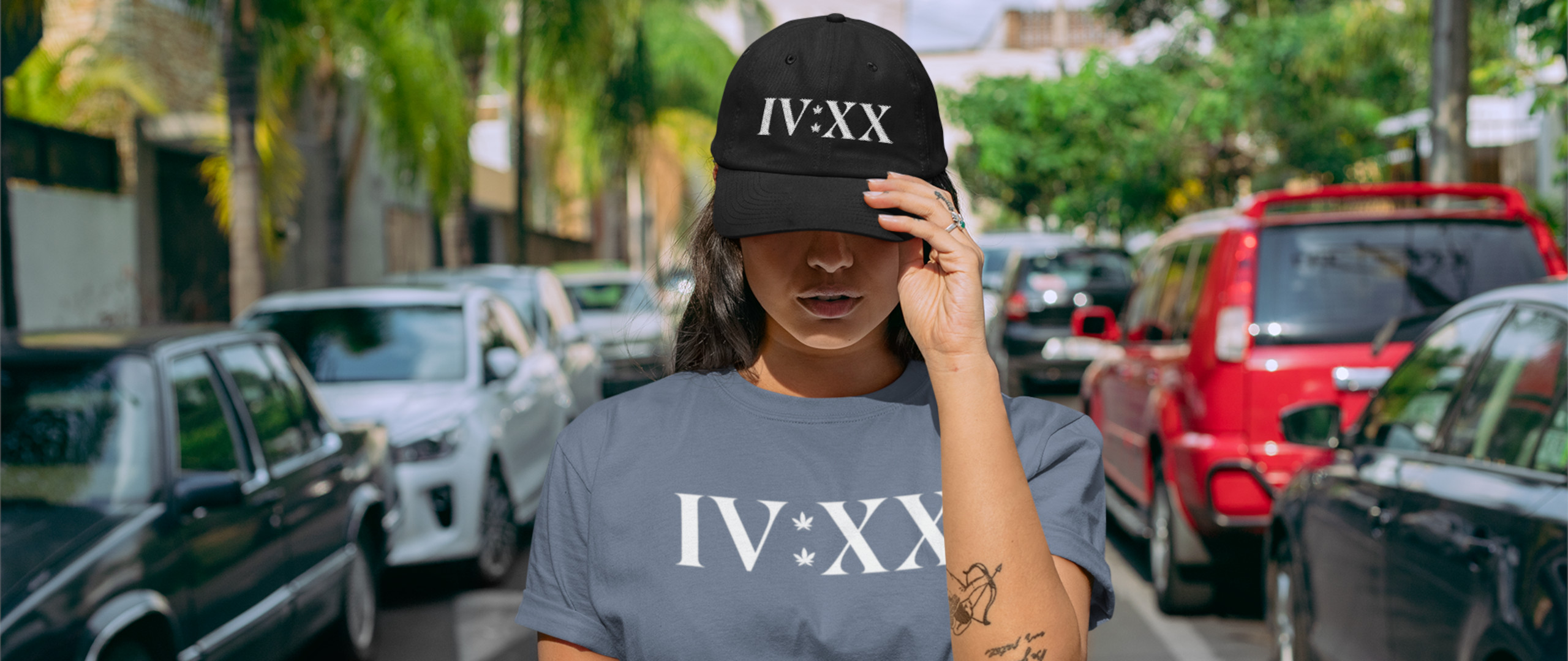 aap roman numerals 420 tee and dad hat 2560x1080
